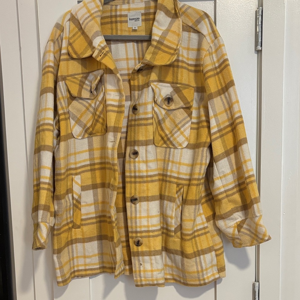 Kensie Mustard and Cream Plaid Shacket
